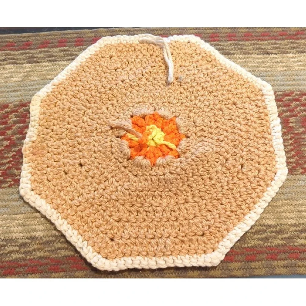 Vintage Crochet Tabletop Colorful Counter Doile Trivet Handmade By Granny